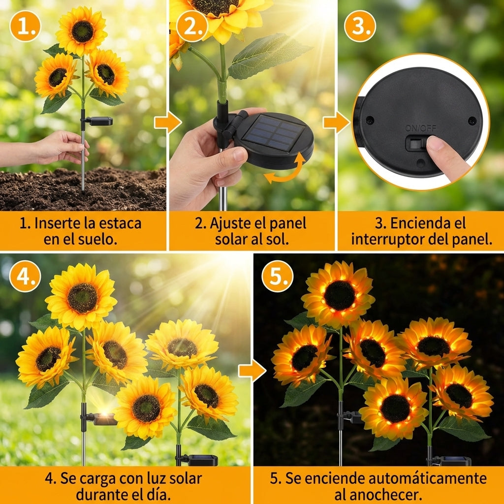 Luz de Jardín Solar con Forma de Girasol